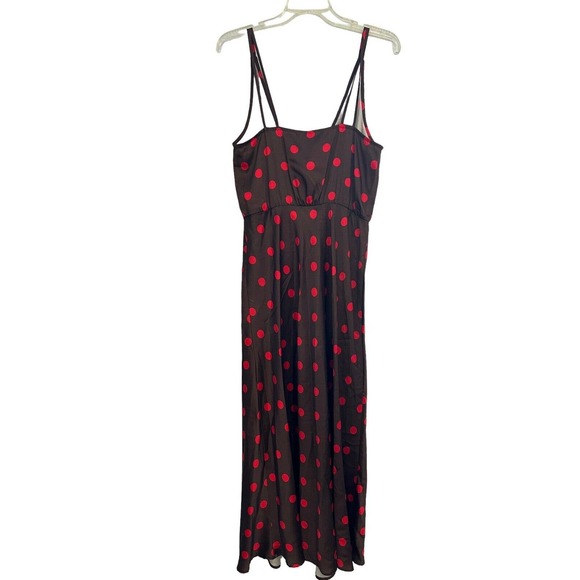 Zara Women’s Brown Red Polka Dot Satin Feel Spaghetti Strap MIDI Dress NWT M - Picture 2 of 16